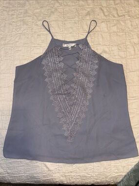 WAYF Embroidered Lace-Up Spaghetti Strap Cami
